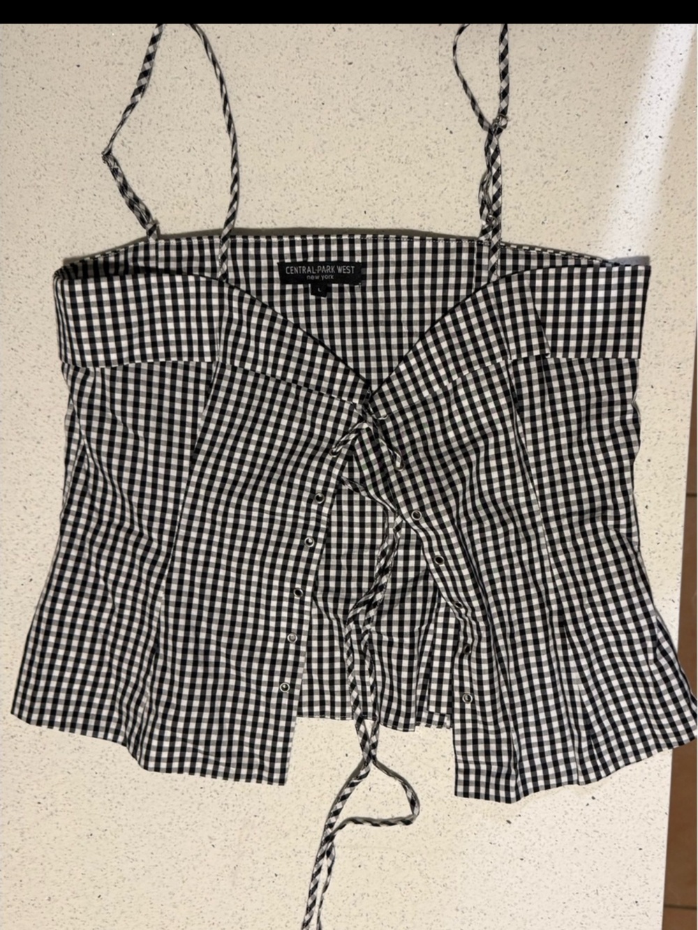 Central Park West Black & White Gingham Lace-Up Corset Crop Top